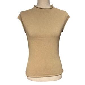 J Crew Size S Roll Neck Sweater Shell Tan Cap Sleeves